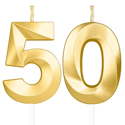 Or profond bougies d'anniversaire en forme de chiffre 50, 8D bougies Or profond décoration de gâteau,décoration de gâteau pour fête d'anniversaire, mariage,bougie d'anniversaire pour gâteau