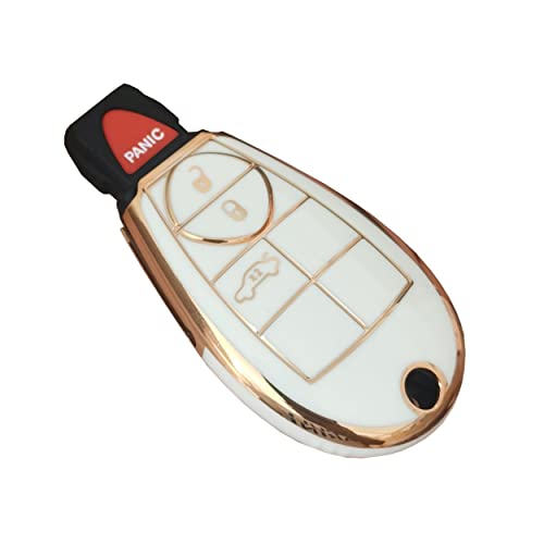 Tapayica For Dodge Key Fob Cover Keyless Remote Smart Key Fob Shell With Keychain Fit For 2008-2018 Dodge Ram Jeep Chrysler Model Accessories (White, For Dodge A) #TOP4