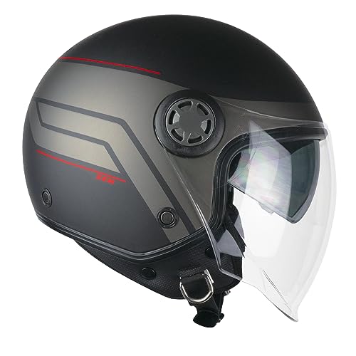 Casco abierto SKA-P 1SHG Zen City con acabado negro rojo mate y diseño aerodinámico