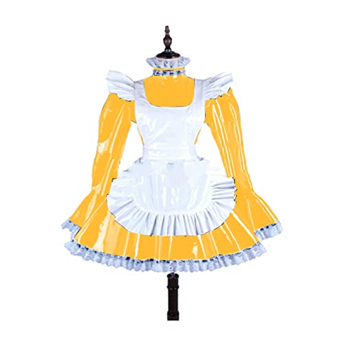 Robe de soubrette jaune 7XL costume cosplay femme manche longue dentelle