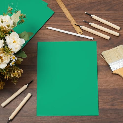 Image of Yeaqee 8 Pcs 8 x 10 Inch Linoleum Blocks for Printmaking Rubber Carving Block Soft Linocut Blocks Large Linoleum Sheet Lino Plates for Engraving Art Project Printmaking Artist Studio Supplies, Green