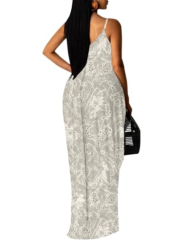 Image of SUZONANA Women's Plus Size Summer Dresses Spaghetti Print Midi Dresses Long Loose Sundresses