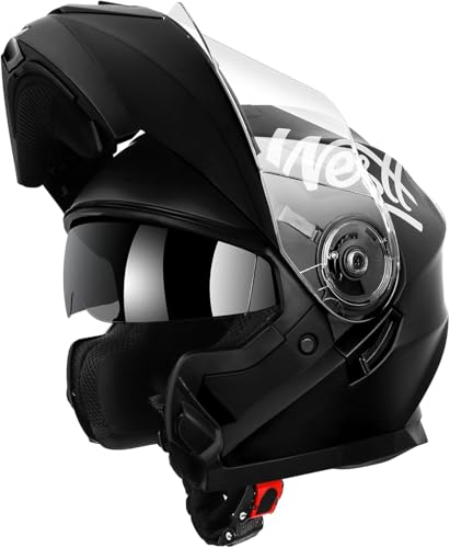 Westt Klapphelm Motorradhelm Integralhelm mit Sonnenlende und Visier, ECE-R 22.06 Motocross Helm Mopedhelm für Damen und Herren, Mattschwarz / Mattgrau/ Weiß, in Größe S-XL
