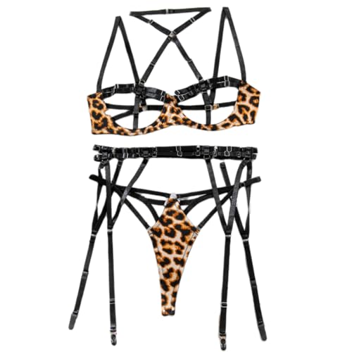 Ensemble lingerie 3 pièces sexy avec string et porte-jarretelles noir