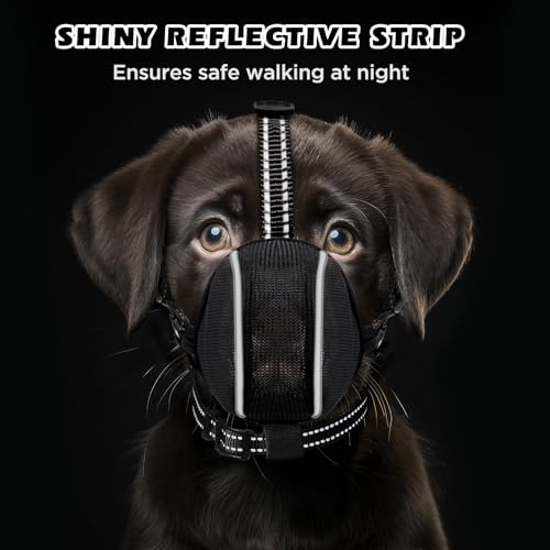 Image of Dog Muzzle - Soft Breathable Mesh Nylon Adjustable Muzzle for Small Medium Large Dogs Prevents Chewing,Biting & Scavenging | Allows Panting, Drinking & Grooming | Secure Collar Strap Design(Black XL)