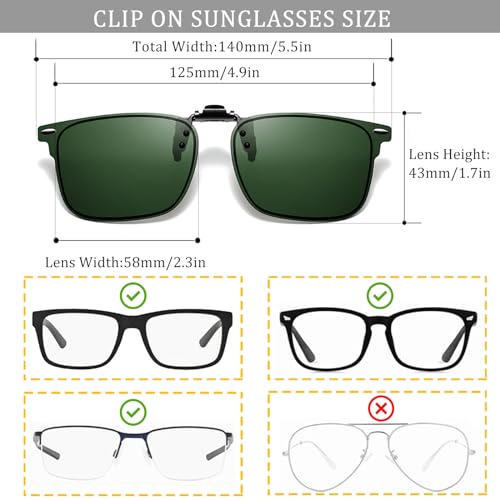 Image of Polarized Clip on Sunglasses over Prescription Glasses Unisex Anti Glare Flip up Design