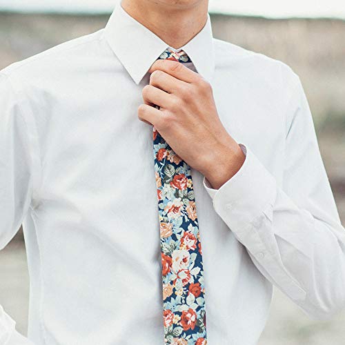 Image of DAZI Men's Skinny Tie Floral Print Cotton Necktie, Great for Weddings, Groom, Groomsmen, Missions, Dances, Gifts.