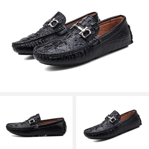 Men's Crocodile Pattern Leather Loafers Slip-on Driving Walking Moccasins with Metal Buckle Business Casual Fashion Wedding Dress Boat Shoes2