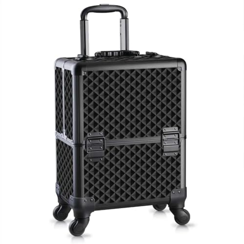 Image of SHAMAX Professional Rolling Makeup Case, Cosmetic Organizer Trolley, Manicure Storage Vanity Locks, Makeup Trolley for Hairdressers, Salons, Beauty Lovers, 360 Universal Wheels (5088 Black)