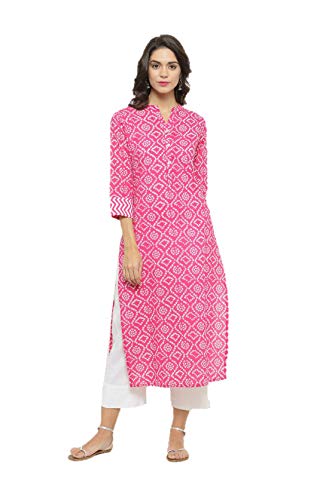 Kurta für Damen, indische Tunika-Tops, lange Kleider, gerade Kurtis für Damen, Partykleidung, Pink-1, Large Cover