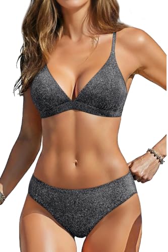 Image of Yonique Womens Push Up Bikini Set - Two Piece Swimsuit V Neck Crisscross Back Bathing Suit 2025 Swimwear