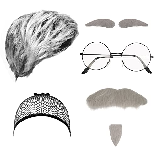 LOOPES Pelucas Carnaval Disfraces Peluca It Bigotes Postizos Adhesivos Halloween Punky Punk Rock Blanca Hombre Cortas Hippie Años 80 para Disfrazar Ancianos Canos Fiesta Cumpleaños Regalo.