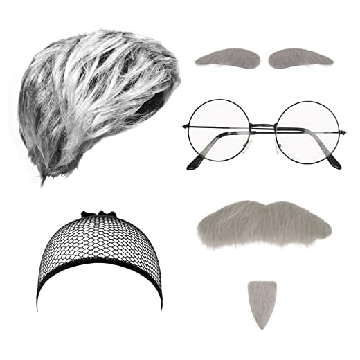 LOOPES Pelucas Carnaval Disfraces Peluca It Bigotes Postizos Adhesivos Halloween Punky Punk Rock Blanca Hombre Cortas Hippie Años 80 para Disfrazar Ancianos Canos Fiesta Cumpleaños Regalo.