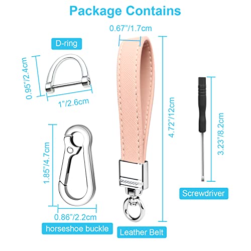 QBUC Genuine Leather Car Keychain,Universal Heavy Duty Metal Key Chain Accessories,Car Fob Key Keychain Holder with 360 Degree Rotatable Snap Swivel and Anti-Lost D-Ring for Men Womenï¼Pinkï¼ - Image 3