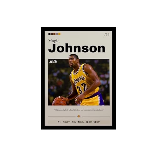 Image of BLINKART Magic Johnson | Nba Basketball Player | Synthetic Wood Photo Framed Wall Hanging Poster Room & Office Bedroom Living Boys And Girl Room Home Wall Hanging | 12x18 Inches