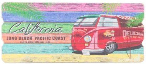 Cadre Déco Bois Vintage Van VW Plage Surf - 34,5x15 Cm - Life Is An Adventure - Décoration Murale Rétro