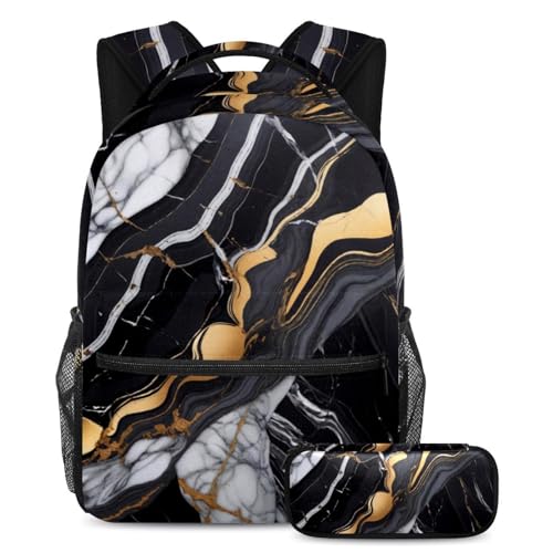 Sacs à dos de jour texture marbre noir : ensemble de cartables tendance