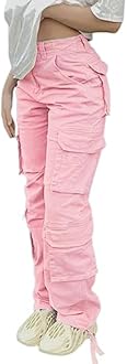 Viatabuna High Waisted Cargo Pants for Women Baggy Y2k Straight Wide Leg Pants with Pockets Streetwear