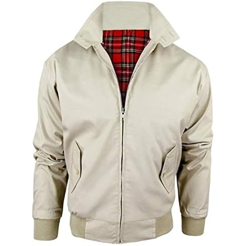 Mens Harrington Jackets Bomber Style Summer Jackets. Tartan Lining. British Made (Large, Stone) Cover