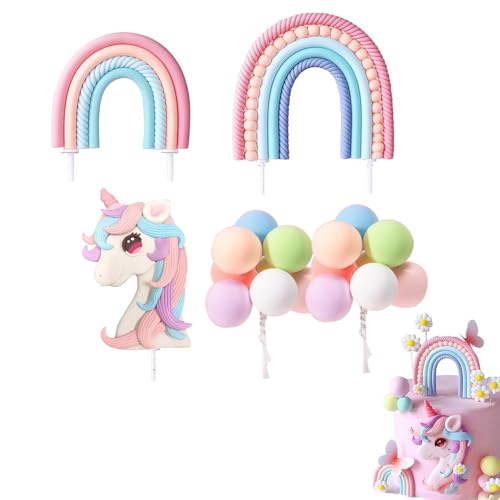 Decoración para tartas de unicornio, 19 unidades, diseño de unicornio, arco iris, color rosa, reutilizable, decoración para tartas, cumpleaños, macaron, globos para tartas, decoración para cumpleaños