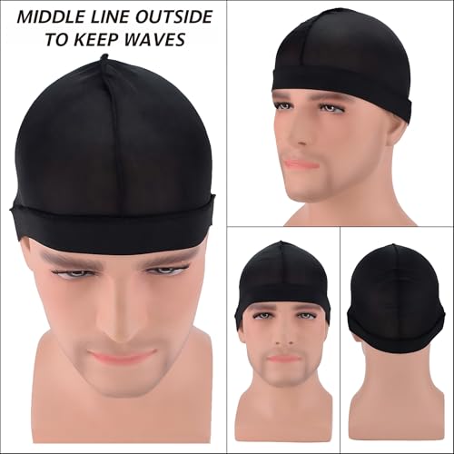 Image of Silky Wave Cap for Men 360 Waves - Compression Stocking Skull Cap | Durag Hair Net for Sleep, Breathable Overnight Dome Hat for Wave Training & Slick Backs