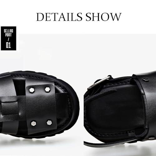 Men's Black Soft Leather Platform Sandals Adjustable Buckle Closed Toe Chunky Heel Casual Walking Sandals Summer Outdoor Non-Slip Fisherman Sandals3