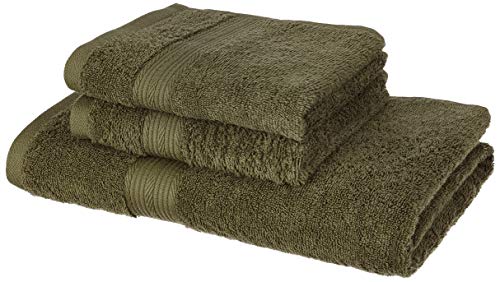 Image of Amazon Brand - Solimo 100% Cotton 3 Piece Towel Set, 500 GSM (Olive Green)