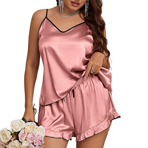Pyjama soie femme 2 pièces avec débardeur à bretelles et short ample en satin