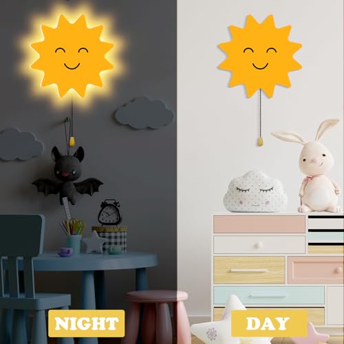 Image of Aurelema Sun Night Light Wall Lamp Sleeping Nursery Lighting Cute Floating Battery Operated Hanging Lamp for Baby Boys Girls Bedroom Room Nursery Wall Decorations