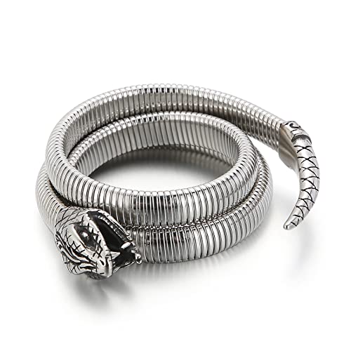Klapgo Snake Head Charm Cuff Bangle For Men & Women, Gothic Style Animal Retro Bracelet Stainless Steel Jewelry (Silver) #TOP2