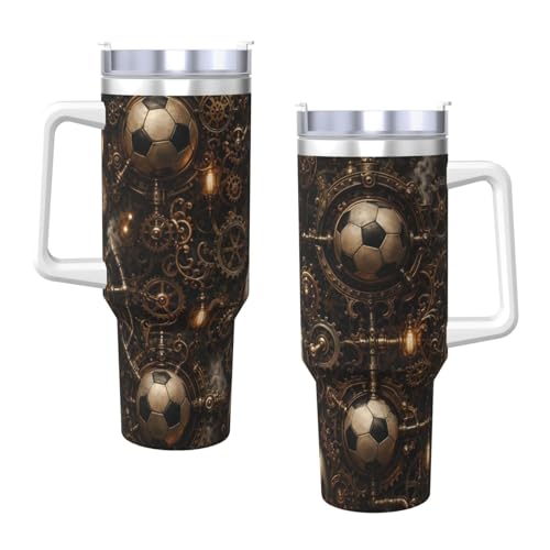 Taza de viaje de 40 oz Vintage Gear Soccer con tapa con pajilla que mantiene tu bebida fría 4