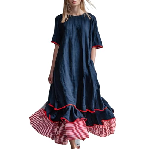Robe longue d'été trapèze avec détails patchwork chic