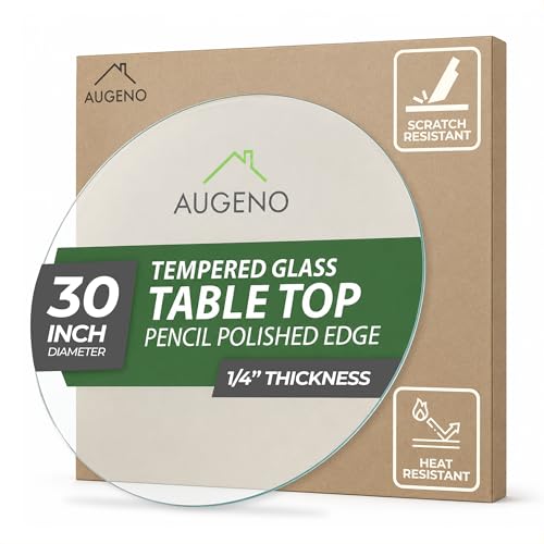 Augeno 30 inch Round 1/4 Thick Pencil Polished Edge Glass Table Top with 6 Bumpers - Tempered Scratch Resistant & Safety Replacement Glass Designed for Dining Coffee Patio & End Tables
