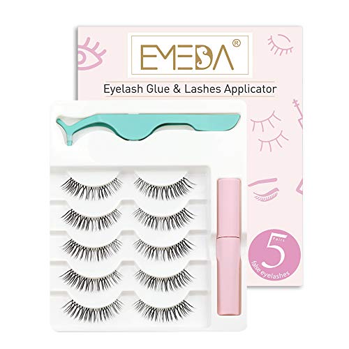 False Eyelashes Natural Look 3D Small 5 Pairs Face Eyelashes Short Soft Fake Lashes 100% Handmade Lashes Wispies Reusable Eye Lash Transparent Band 1 Pack with Glue and Applicators by EMEDA