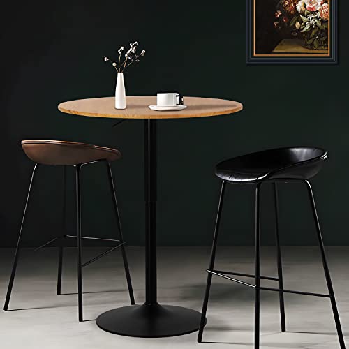 Magshion 31.5" Round Bar Table, Height-Adjustable Bar Table 27.5"- 36", Bistro Pub Table With Enlarge Base For Living Room Dining Room, Natural #TOP1