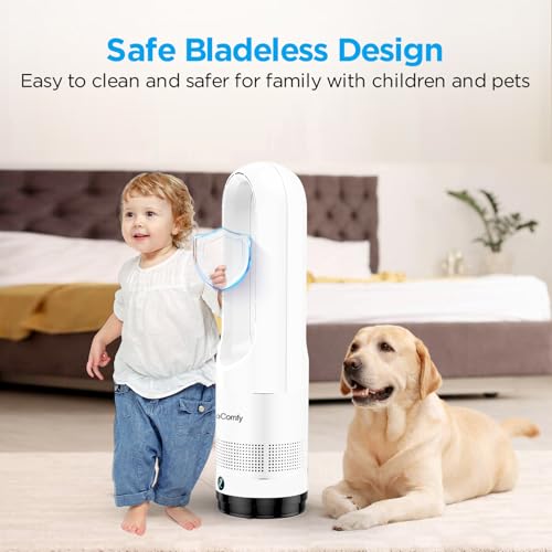 Bladeless-Tower-Fan-for-Bedroom-22Inch-Oscillating-Cooling-Fans-with-Remote-Quiet-Bladeless-Fan-90-Swing-8-Speeds-9H-Timer-LED-Display-for-Home-Office-White-22inch-Cool