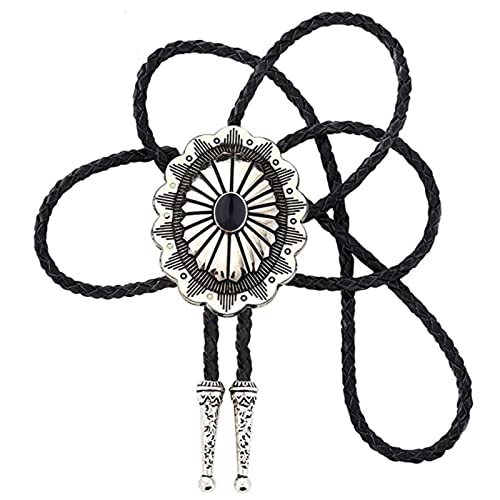 Cravate Bolo homme et femme avec cordon cuir noir et pendentif turquoise style western celtique