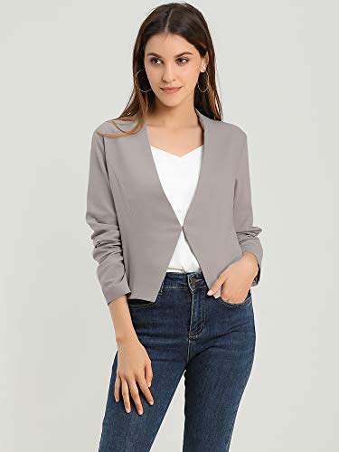 Allegra K Women Collarless Work Office Business Casual Cropped Blazer Small Gray #TOP24