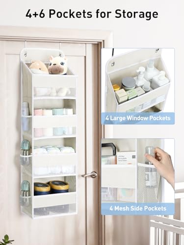 Image of Yecaye Over the Door Organizer, 35.2lbs Load Toy Stuffed Animal Storage, Bathroom Organizers and Storage for Nursery Newborn Baby Essential Stuff Dorm Room Essentials, Cream White 4 Tier
