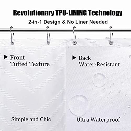 Shower Curtain White Boho Woven Fabric Shower Curtain 72 X 72 Inches Modern Tufted Chevron Textured Striped Minimalist Bathroom Shower Curtain #TOP1