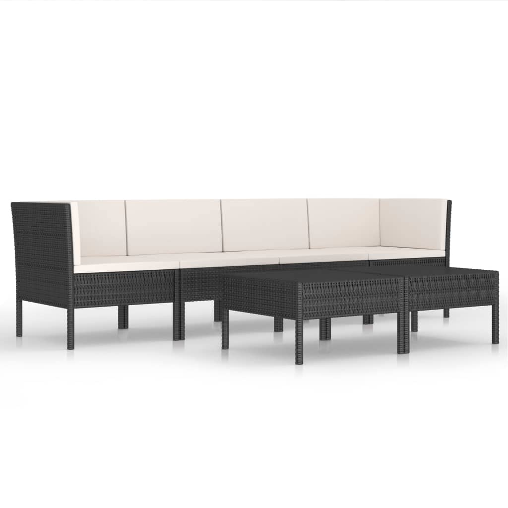 Salon de jardin 6 pièces en polyrotin noir résistant aux intempéries et durable