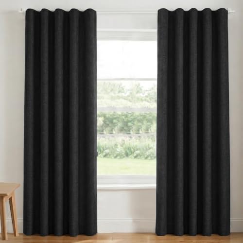 Image of FRESH FROM LOOM Jute 5 ft Curtain for Windows | Premium Curtains for Slider Track | Non-Ring Curtains | S-Wave Pleat | Parda | Light Block Parde | Breathable Fabric (Size - 5ft, Black, 2pc)