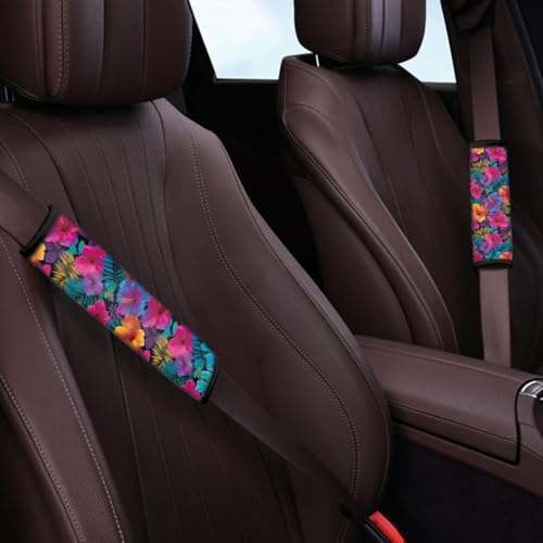 Image of AFPANQZ Tropical Flowers Seat Belt Pads Covers Universal Fit for Truck Vans Sedans SUVs Safety Seatbelt Pad Cushion Comfortable Driving Car Seats Accessories One Pair
