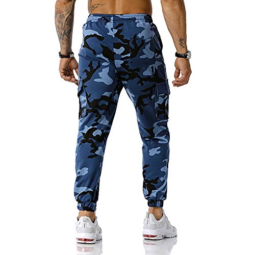 Grajtcin Mens Streetwear Elastic Waist Hiking Pants Lightweight Sports Sweatpants Casual Joggers Pant With Pockets Camo Work Pants For Men Fashion Navy Blue L #TOP2