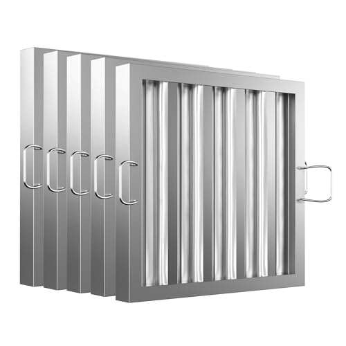Stainless Steel Commercial Kitchen Hood Filter, Range Hood Baffle Grease Filter for Restaurant Exhaust Hoods, UL/NSF Listed, 15.5 W x 15.5 H Inch 4 Grooves Hood Filters（5 Pack） by FICBXRA - Used condition - US$73.00