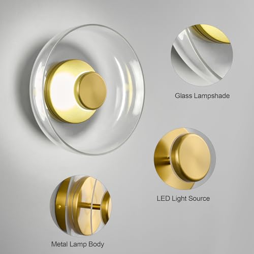 Image of Wall Sconces Set of Two Modern Glass Wall Sconce 6W 6000K LED Wall Sconce Light Bedroom Bedside Wall Lights for Living Room Hallway Dining Room