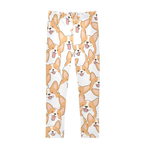 Corgi Dogs Funny Face Girls Leggings Ultra Soft Compression Yoga Gym Pants for Kids 4-10T