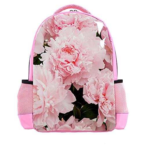 Sac à dos d'écolier pour garçons pivoine rose et vert au motif floral moderne