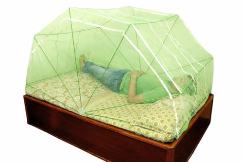 Image of Elegant Premium Cotton Mosquito Net for Mid Size Bed (Divaan)(4x6 Feet Green) | Foldable Machhardani with High-Density Mesh & Washable