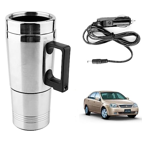 Image of Oshotto 12V Stainless Steel Car Heating Kettle /Mug, Travel Friendly electric Tea /Coffee maker Compatible with Chevrolet Optra (300ml) - Silver